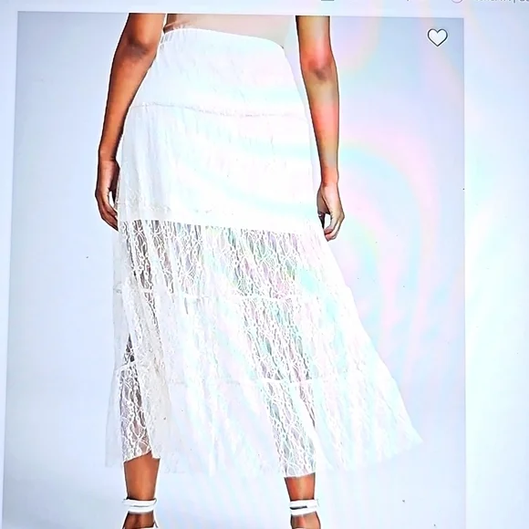 NWT And Now This (Macy's) Pull-on Tiered Lace Maxi Skirt XL Cream - Picture 2 of 8